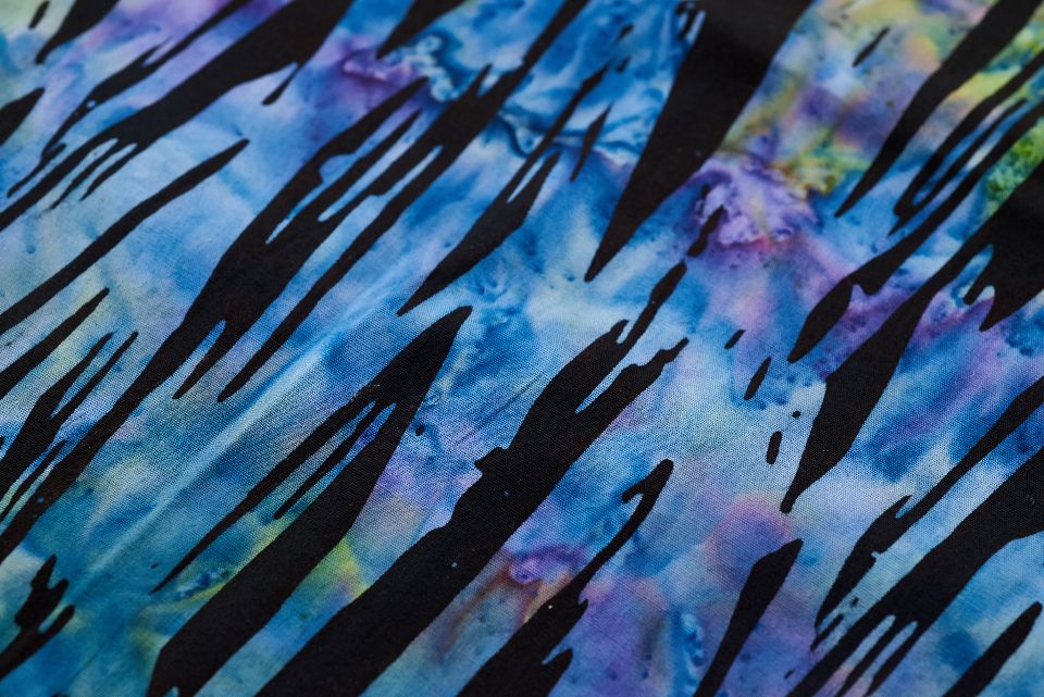 Close-up of hand-dyed fabric in blue and purple